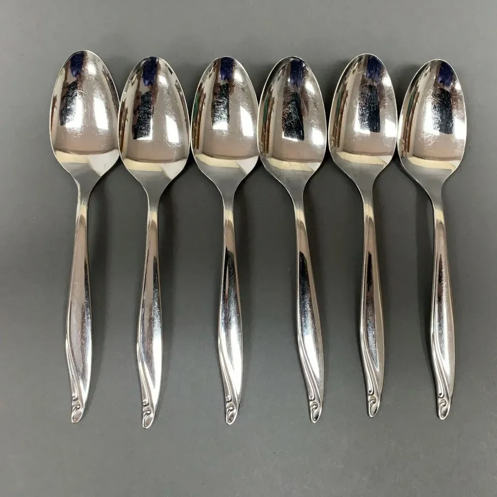 Wm. A. Rogers Oneida Surf Club Stainless Oval Soup Spoons Lot of 6‎